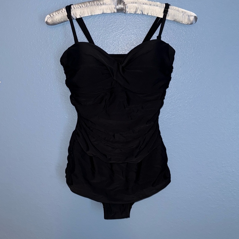 Black Ruched One-Piece Swimsuit with Adjustable Straps by Shore Shapes